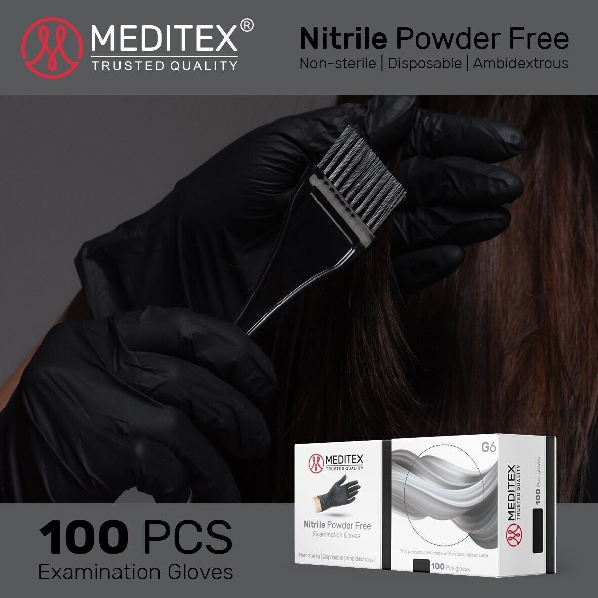 MEDITEX® Black Exam Nitrile Gloves Tattoo Gloves Powder-Free 4mil 100 Pcs S-XL