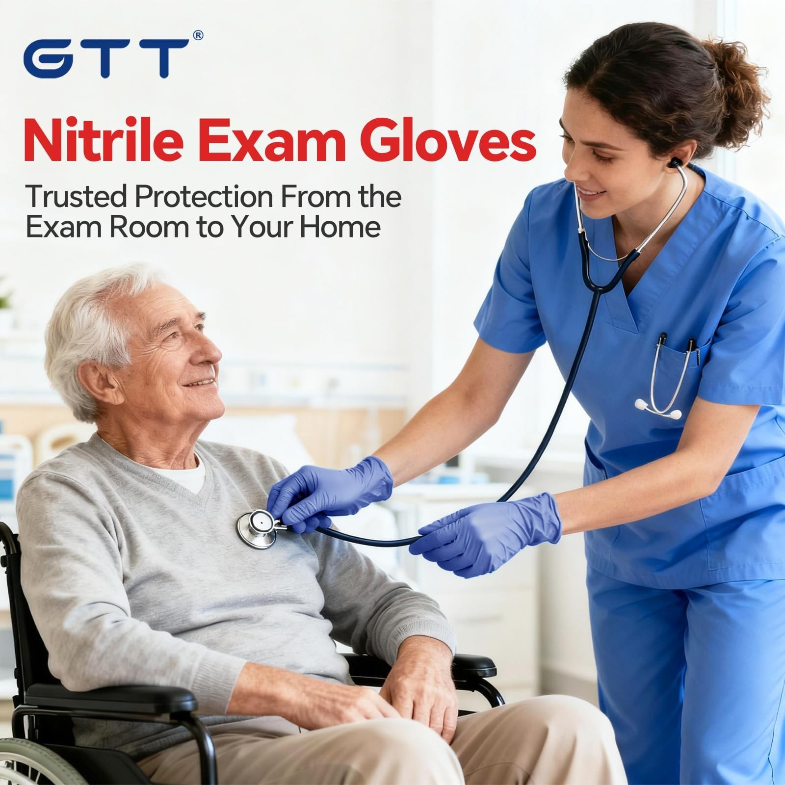 GTT Purple Nitrile Exam Gloves 6 Mil, Powder-Free Disposable Gloves for Medic…