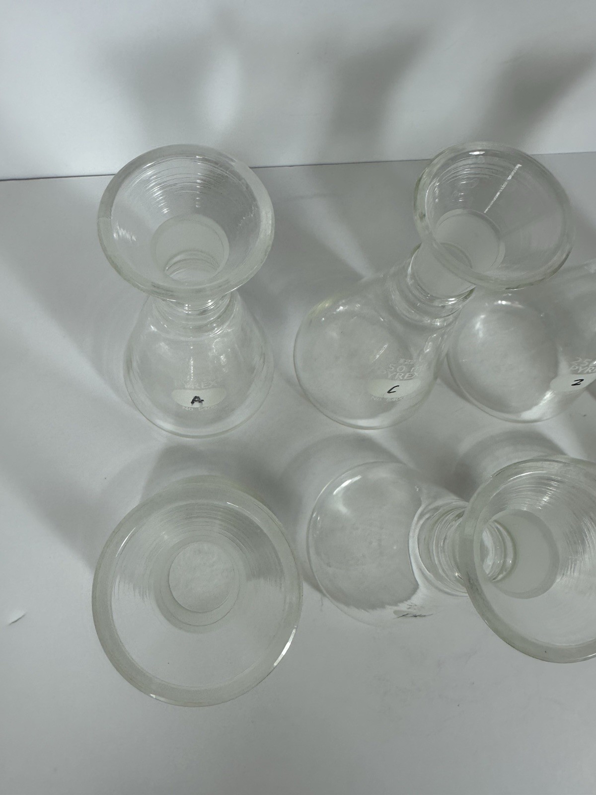 250 ml Pyrex Erlenmeyer Flasks No 5400 Conical T22 Narrow Neck Flared Rim Lot 8