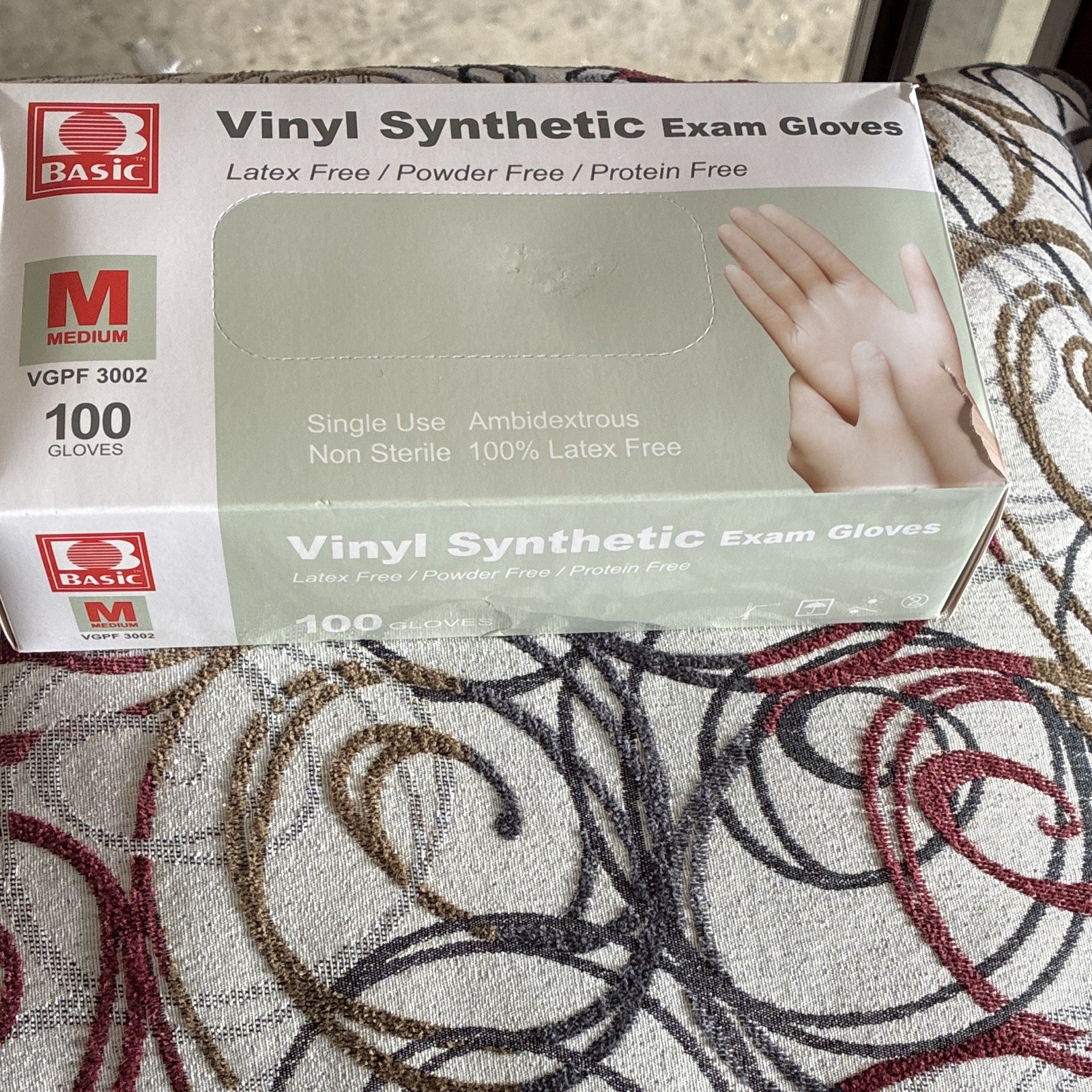 Basic VGPF 3002 Vinyl Exam Gloves Powder-Free, Medium, 100 Ct