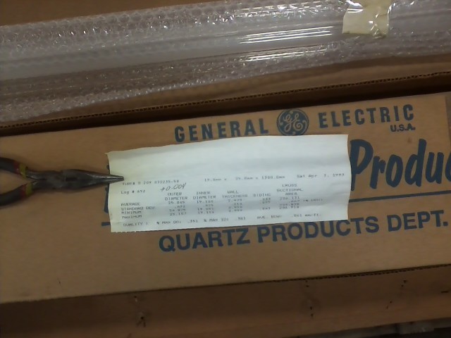 QUARTZ TUBE Fused Quartz Tube approx. 1″ X 7/8″ approx. X 51″ one order = 1pc.