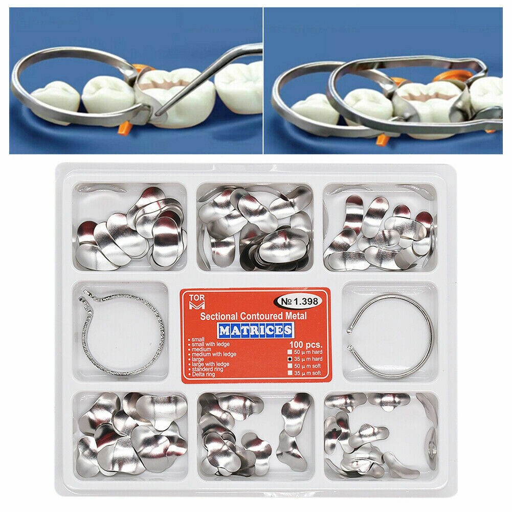 100pcs TOR VM Dental Matrix Bands Sectional Contoured Matrices Wedges