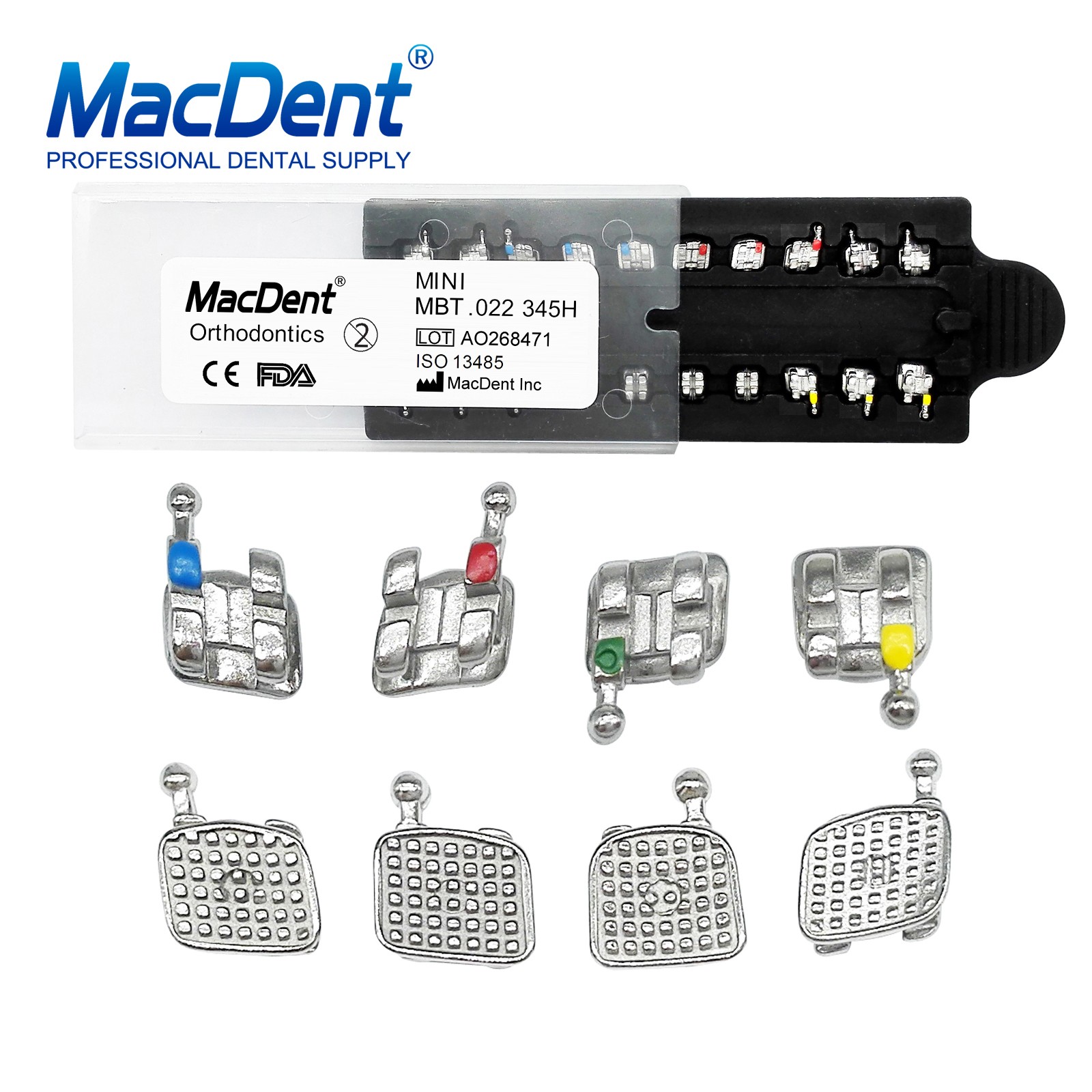 MacDent Dental Orthodontic Metal Brackets Monoblock MIM MBT/ROTH 022/018 345H