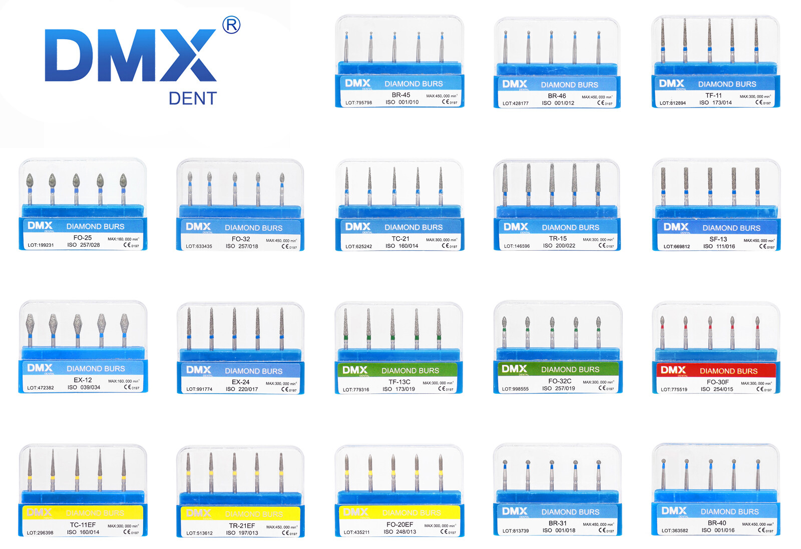 50Pcs/10Box Dental Diamond Burs for High Speed Handpiece Medium FG 1.6mm