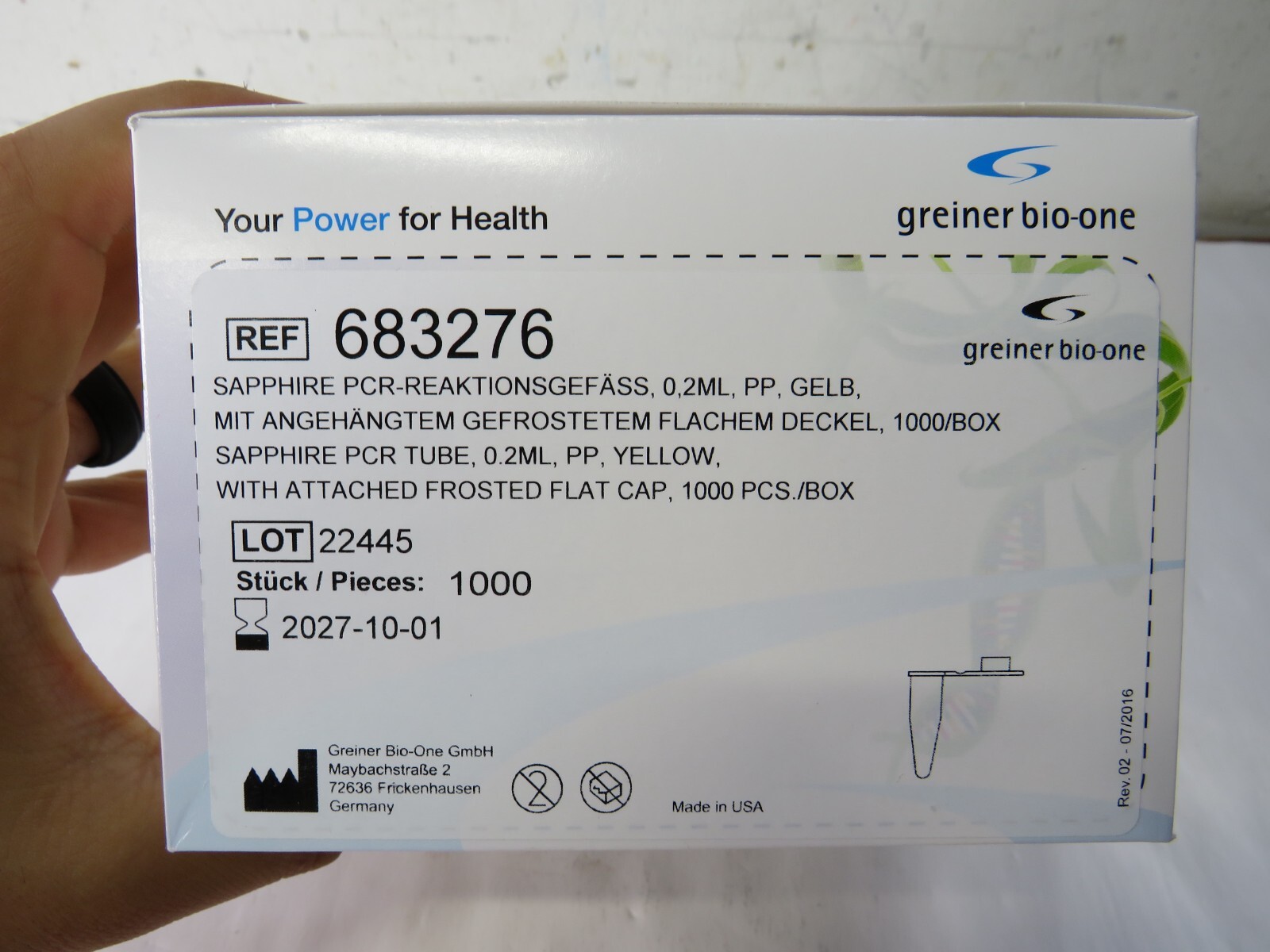 SAPPHIRE PCR TUBE, 0.2 ML, PP, YELLOW, WITH ATTACHED FROSTED FLAT CAP, 1,000 PCS