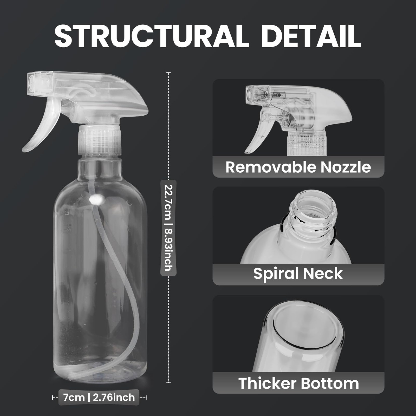 2Pk 16oz Empty Plastic Spray Bottles for Cleaning Solutions Plants Hairdressing