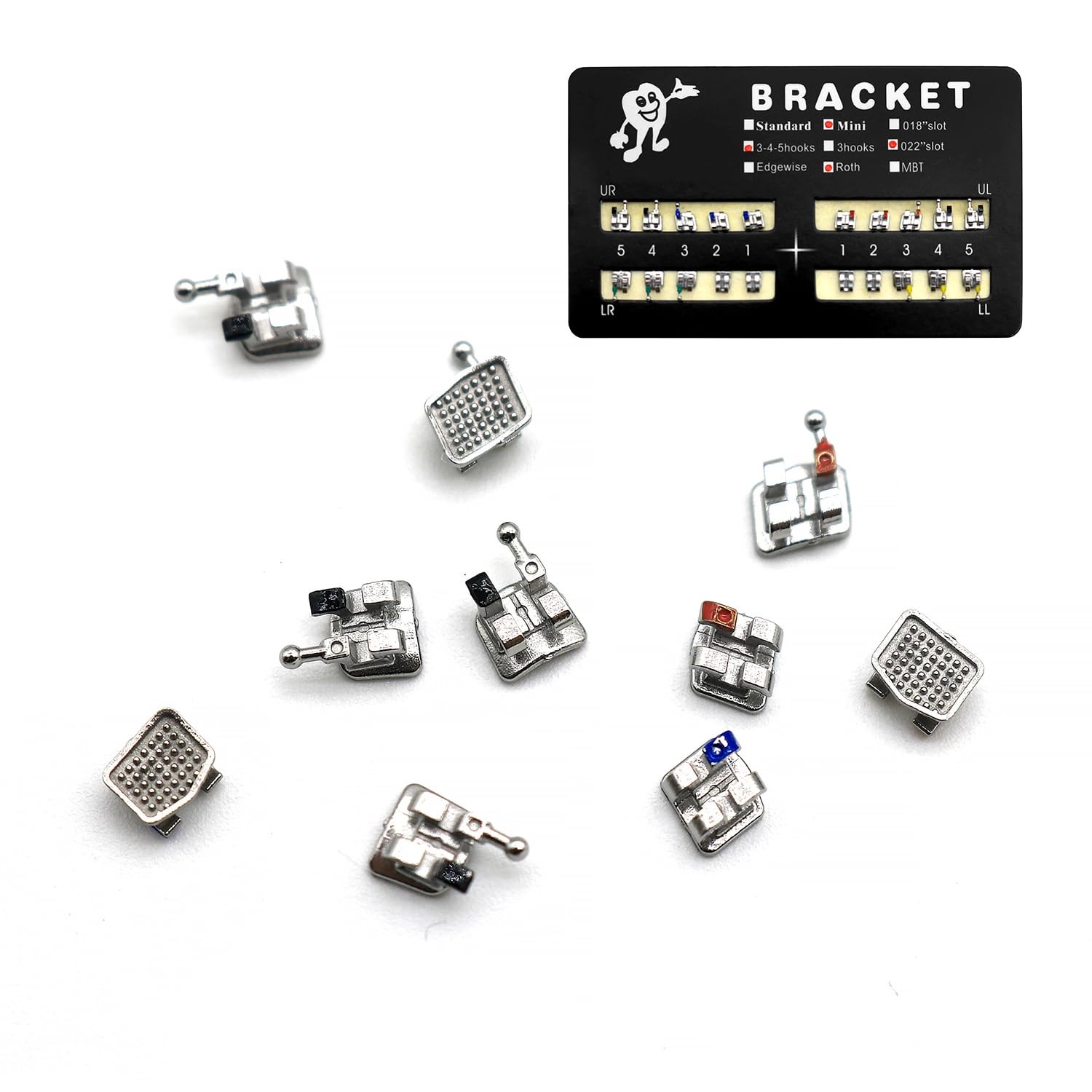 100pcs/Pack 022 Slot Bondable with Hook on 345 Teeth Model Mini Roth Brackets…