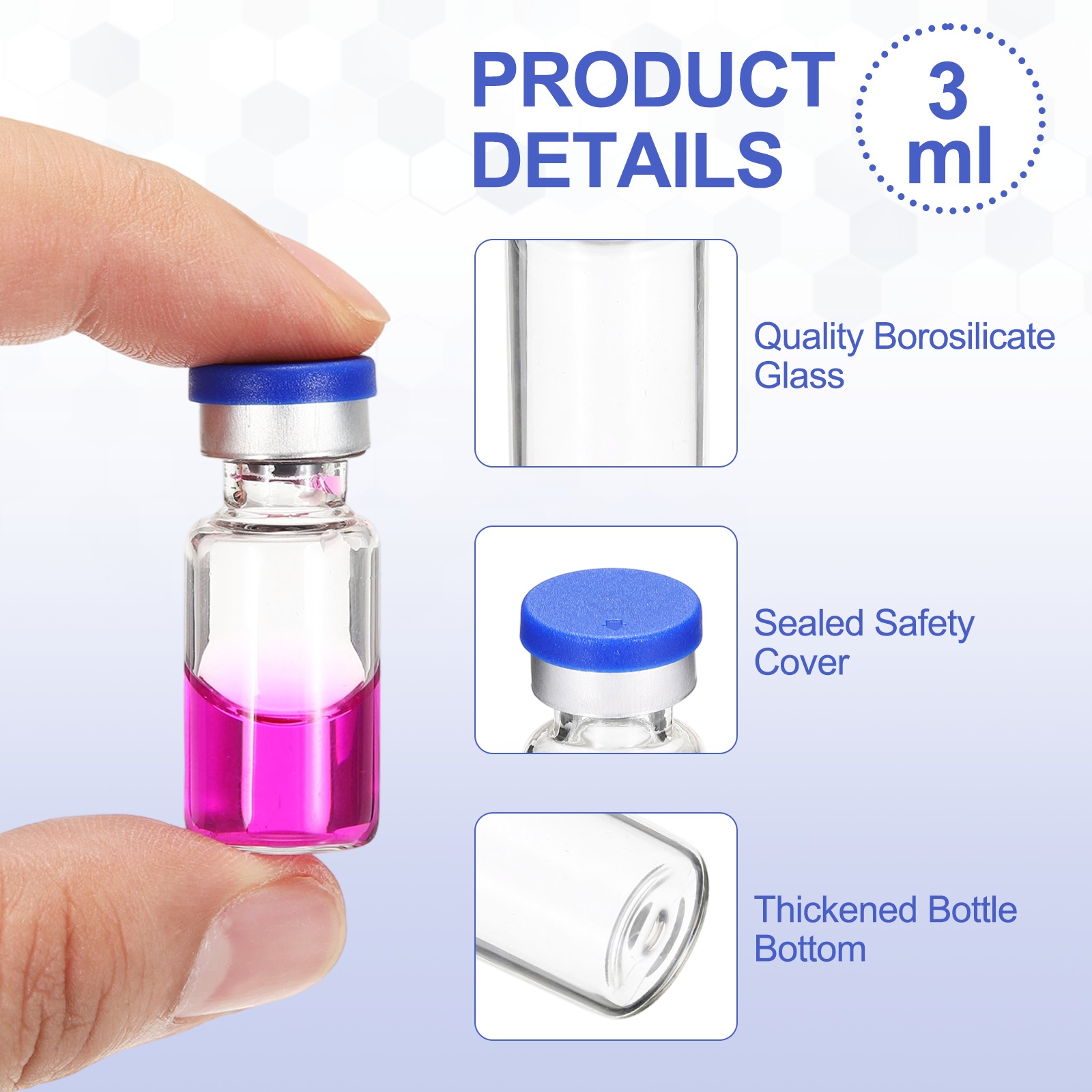 20 Pack 3ml Lab Empty Vials for Injection, Transparent and Blue