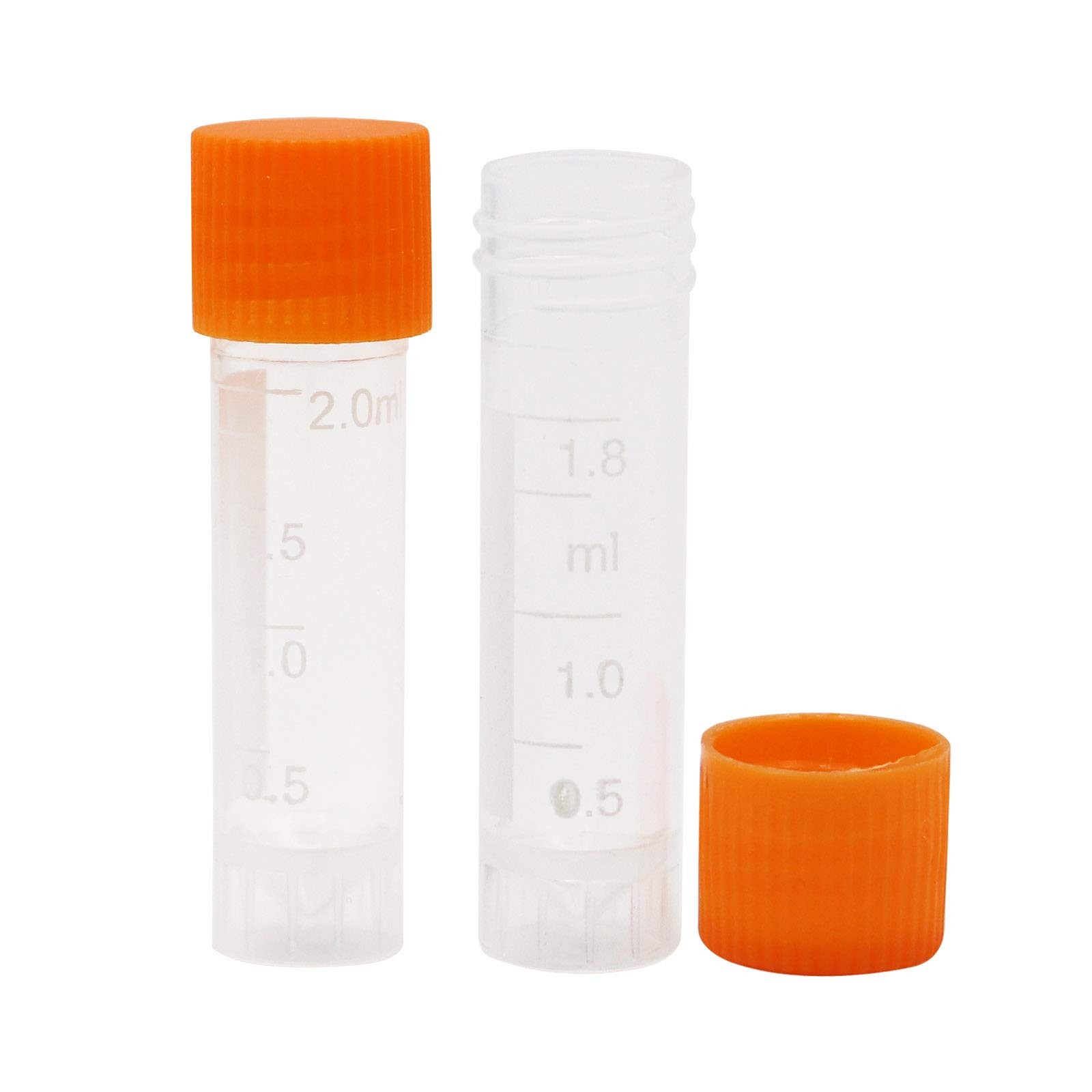 2ml Plastic Graduated Vial Tube Screw Cap Test Sample Storage Orange 100 PCS