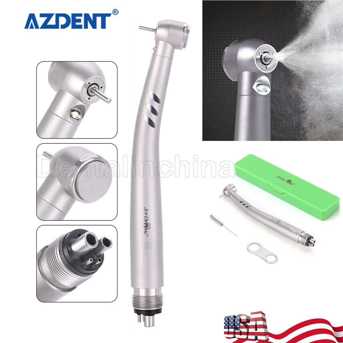 AZDENT Dental LED Fiber Optic E-generator High Speed Handpiece 4Hole Turbine