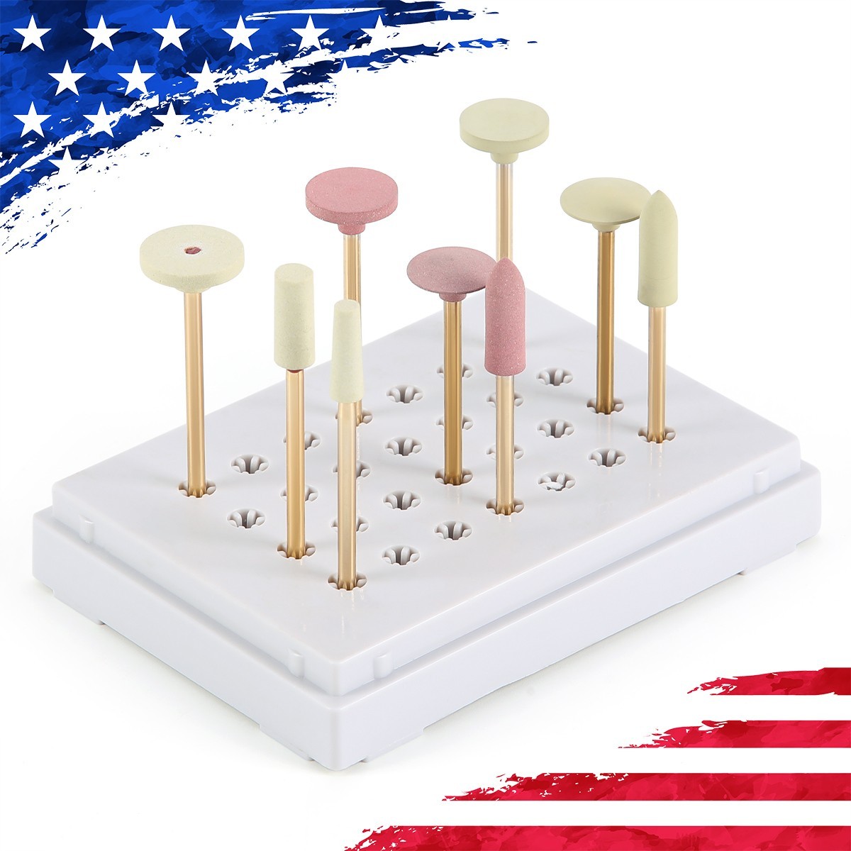 9pcs Dental Zirconia Diamond Grinding Polishing Kit HP Polisher for Contra Angle