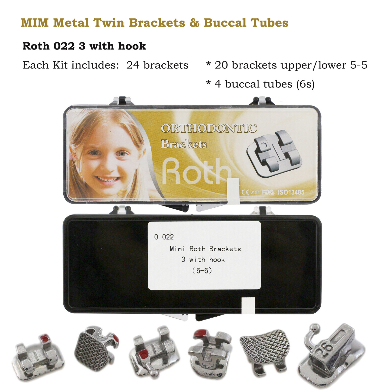 Dental Orthodontic Mini Bracket Braces Buccal Tubes Metal MIM Roth MBT 0.022 6-6