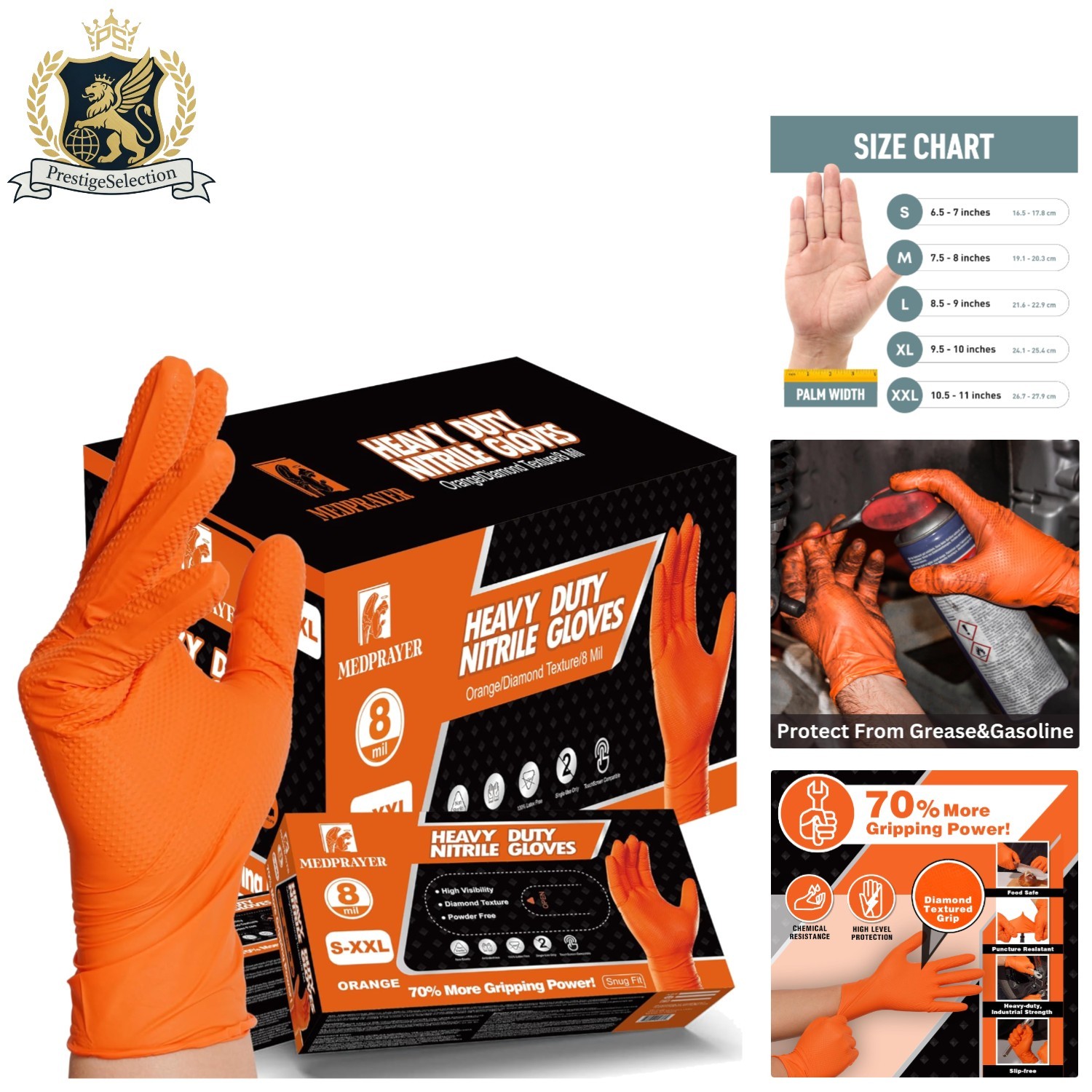 Industrial Nitrile Gloves – 8 Mil, Cut-Resistant, Powder-Free Comfort in Orange