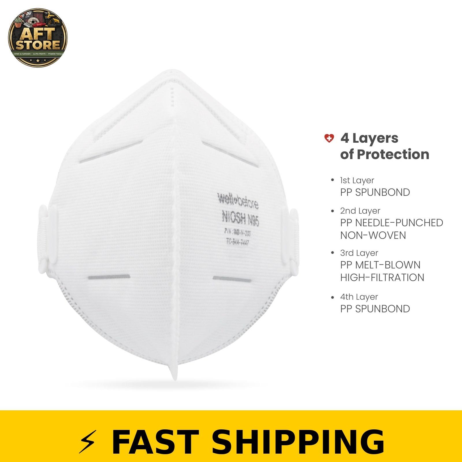 Well Before N95 Mask – NIOSH Approved, White, Pack of 10
