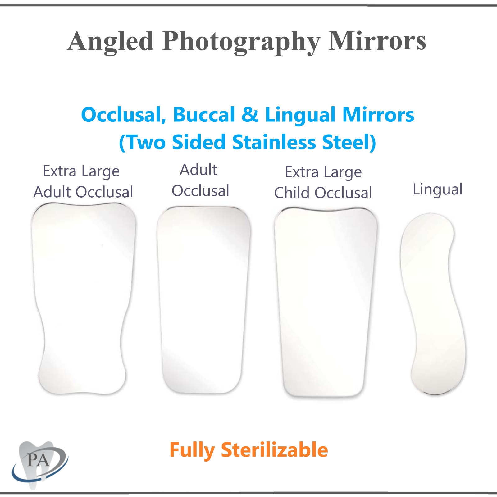 Dental Ortho Photography Mirrors Occlusal, Buccal & Lingual Mirrors Adult/Child