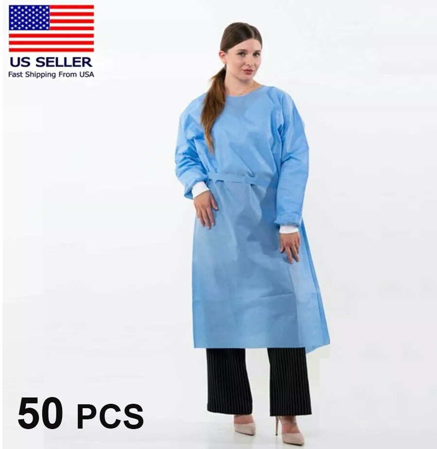 Level 3 Disposable Isolation Gowns Medical Dental Gowns w/ Cuffs Large 50 Pcs