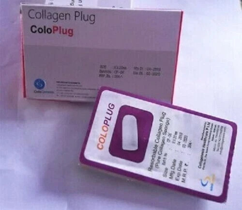 Pack of 25 Pcs ColoPlug – Resorbable Collagen Plug (Pure Collagen Sponge) 8x20mm