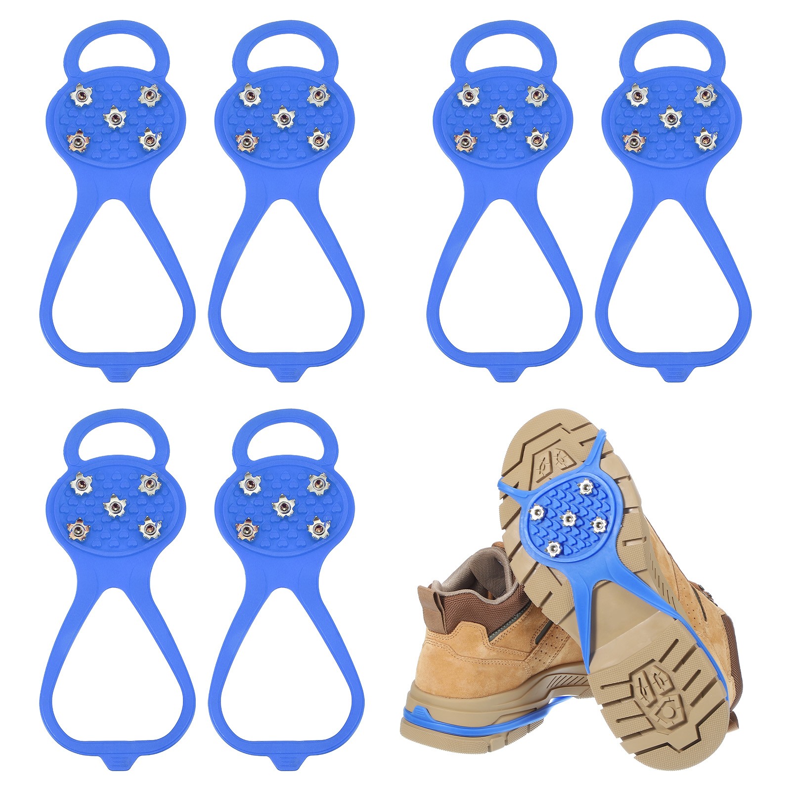 3 Pcs Non-Slip Spikes, 5 Tooth Steel Nails Ice Cleats, Blue Size-S