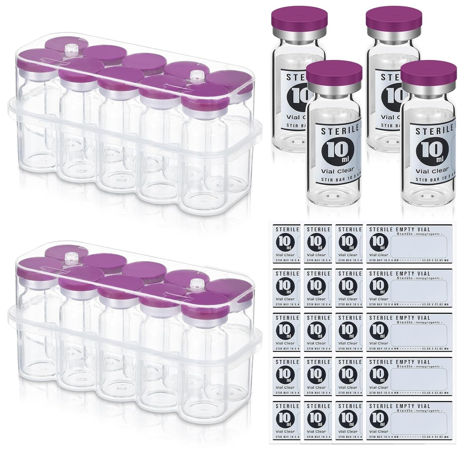 20 Pcs 10Ml Sealed Sterile Empty Vials with Self Healing Injection Port Glass Pe