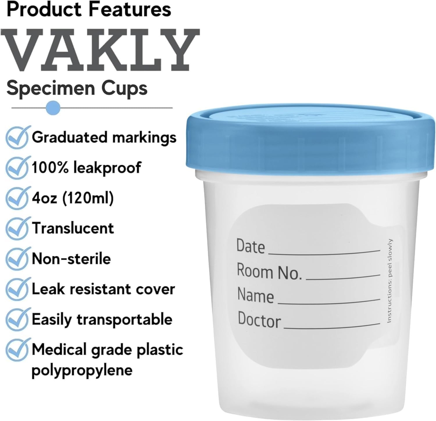 Vakly Specimen Cups with Screw-On Lids 4 oz (10 Pack) – Clear