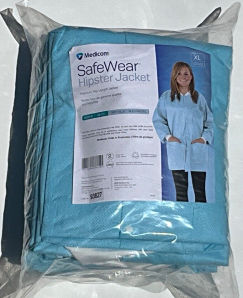 Medicom Dental SafeWear Hipster Hip Length Jacket Soft Blue X-Large 12/Pk 8104-D