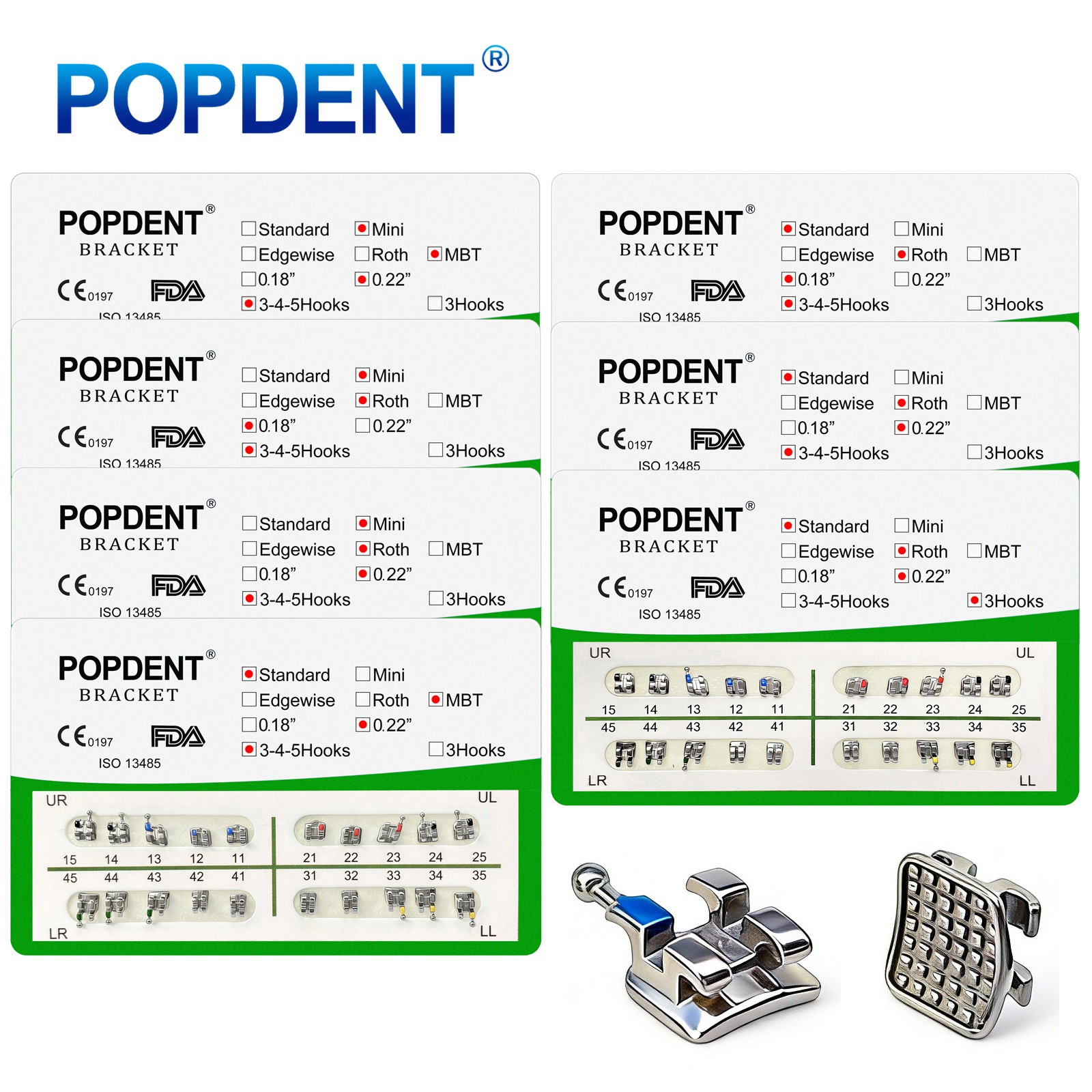 POPDENT Dental Orthodontic Bracket Braces Mini Roth/MBT 022 Hooks 345/Arch Wires