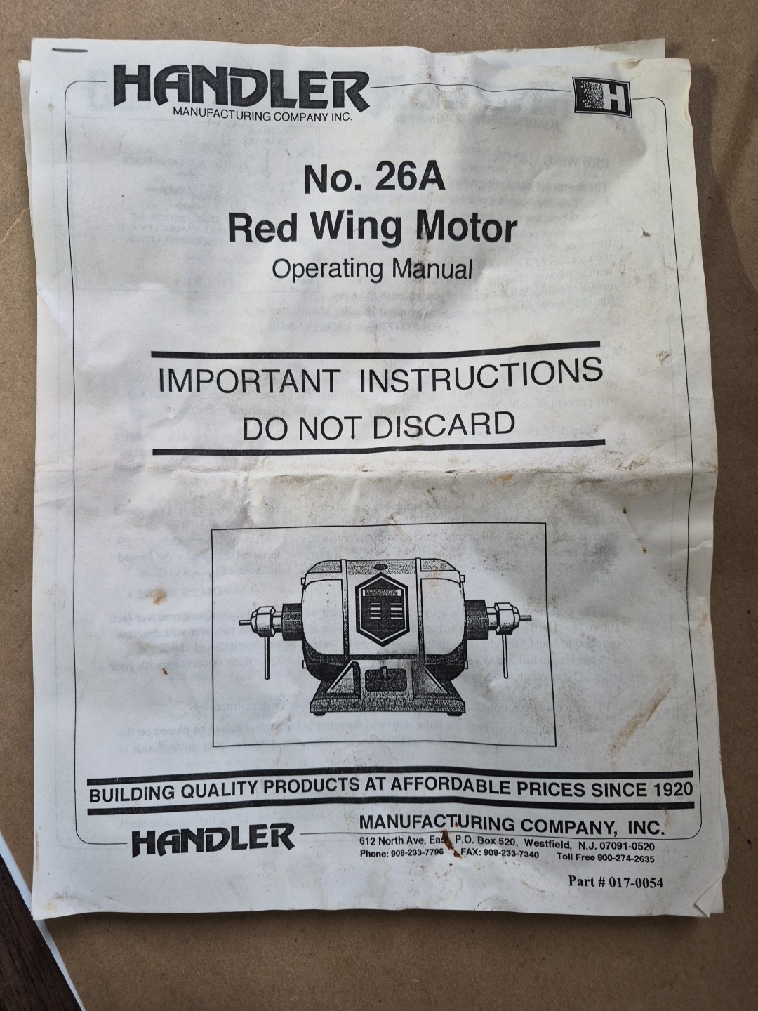 Handler Red Wing 26A Dental Lab Lathe