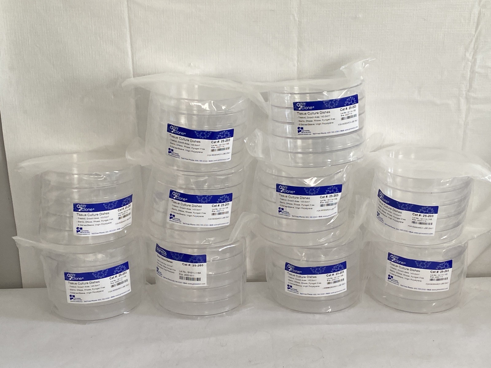 (50) GENESEE GenClone 143.0cm2 PS TC-Treated Cell Culture Petri Dishes 25-203
