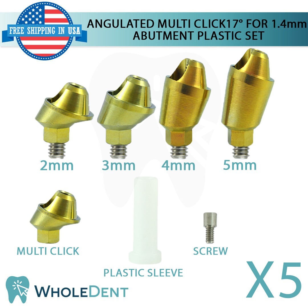 5x Angulated 17° Multi Unit 1.4mm Prosthetic Plastic Sleeve Set Int Hex 2.42mm