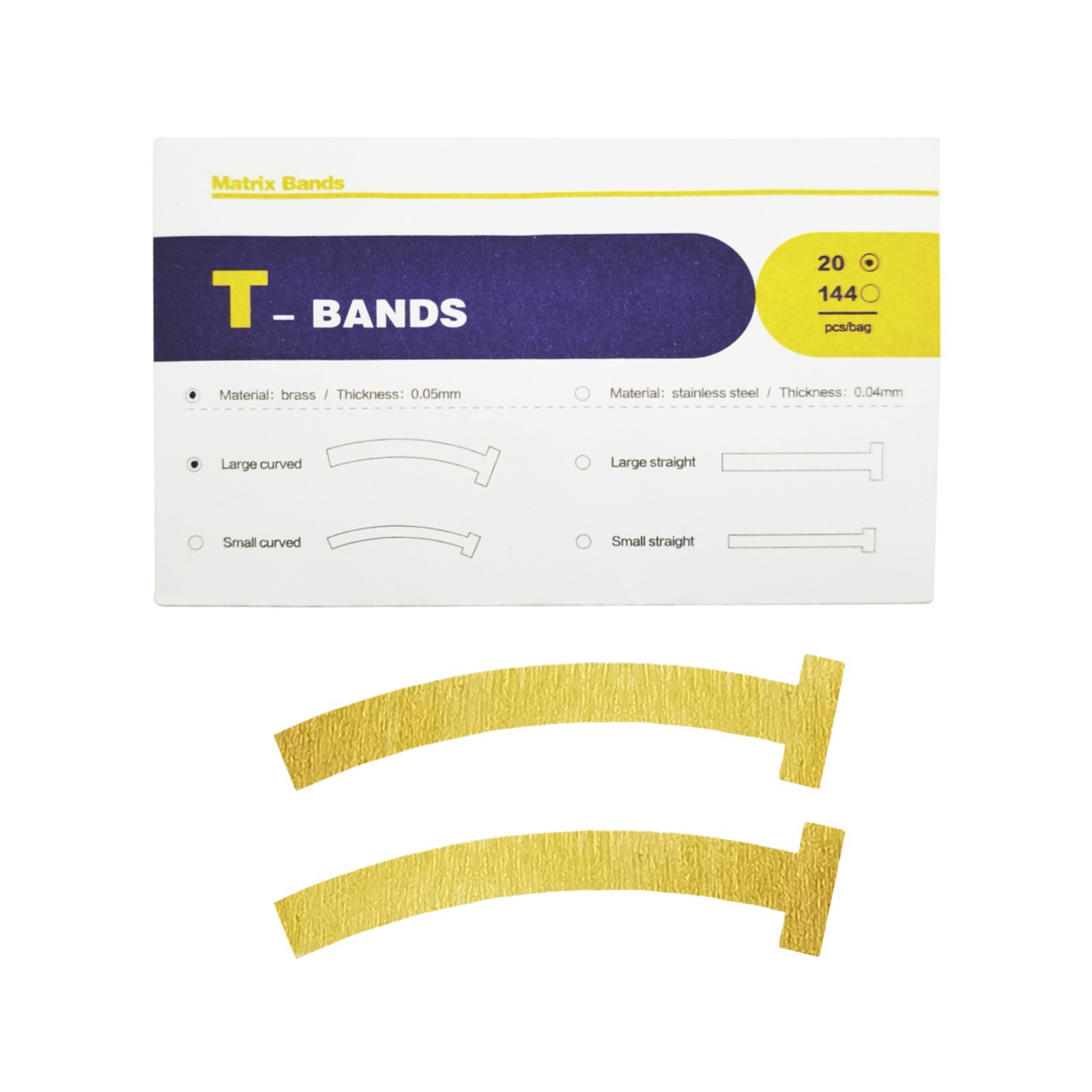 Dental Matrix T Bands Brass Curved Straight T-Band for Primary Molars 0.05mm