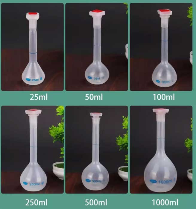 Lab Supply: Plastic Volumetric Flask 25ml-1000ml with Stopper Chemistry