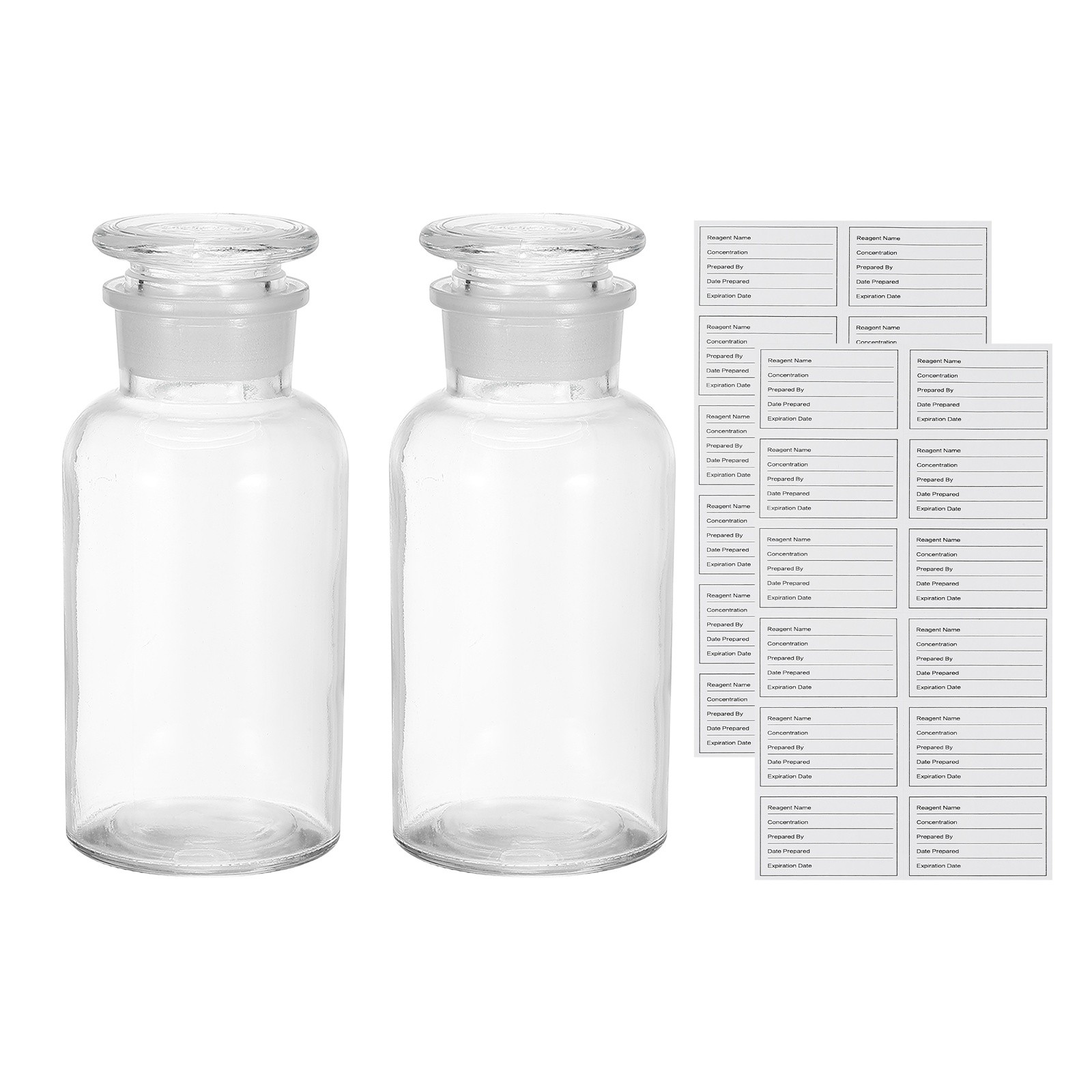 2Pack 500ml Wide Mouth Reagent Media Bottle with Stopper, Clear(17.6oz)