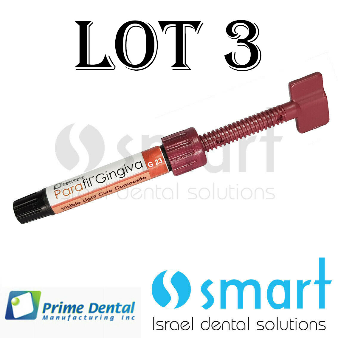 LOTx3 Dental Parafil composite gingival visible light cure pink G23 4.5 gr stain