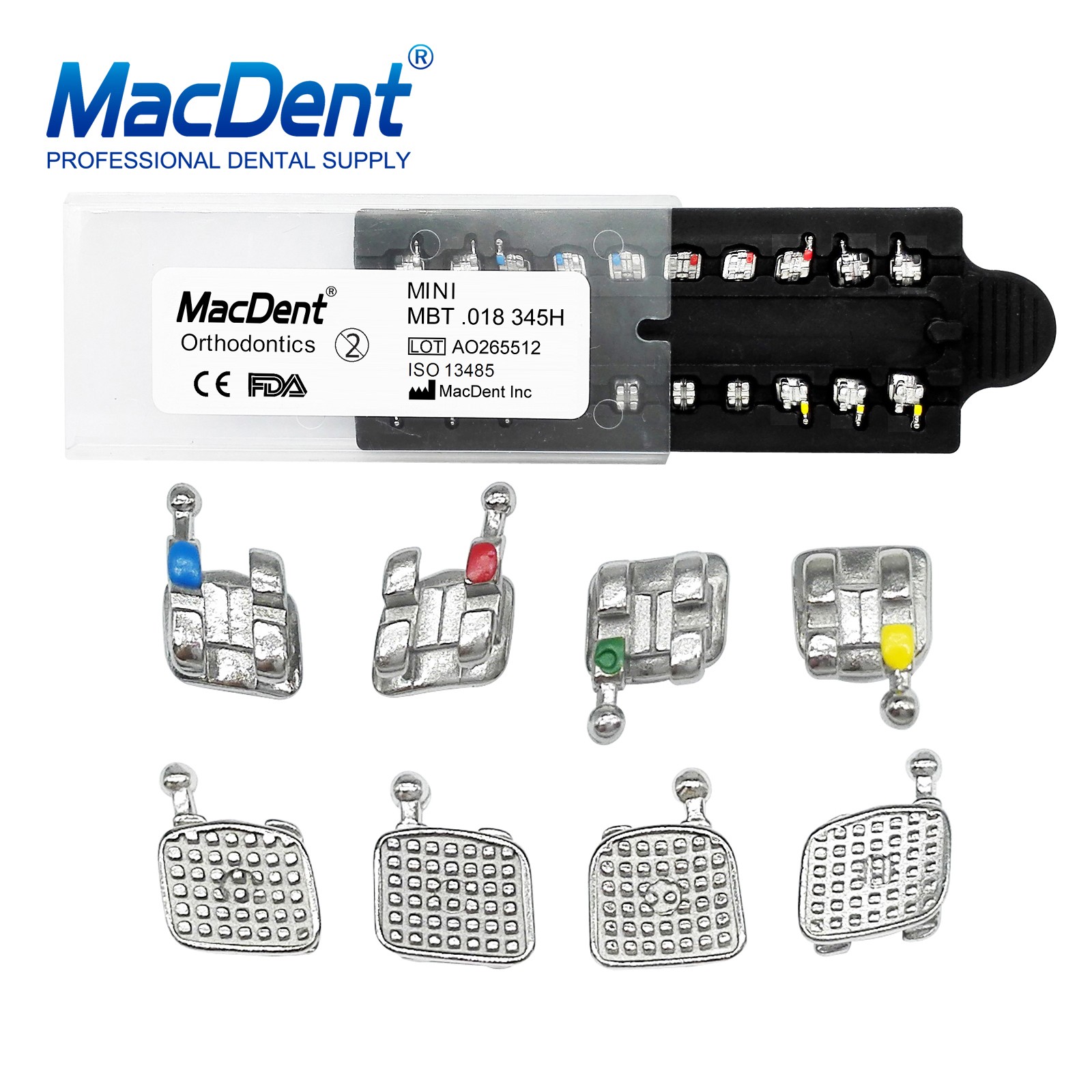 MacDent Dental Orthodontic Metal Brackets Monoblock MIM MBT/ROTH 022/018 345H