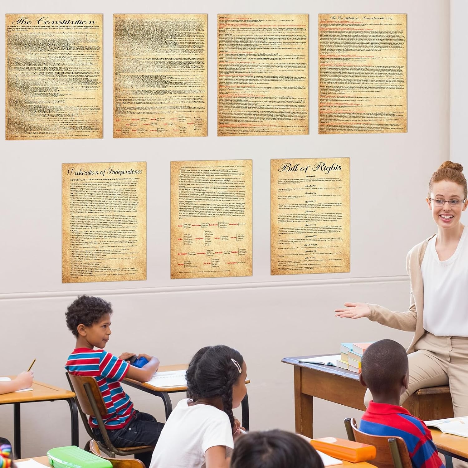 US Constitution Poster with All Amendments and Founding Documents Print