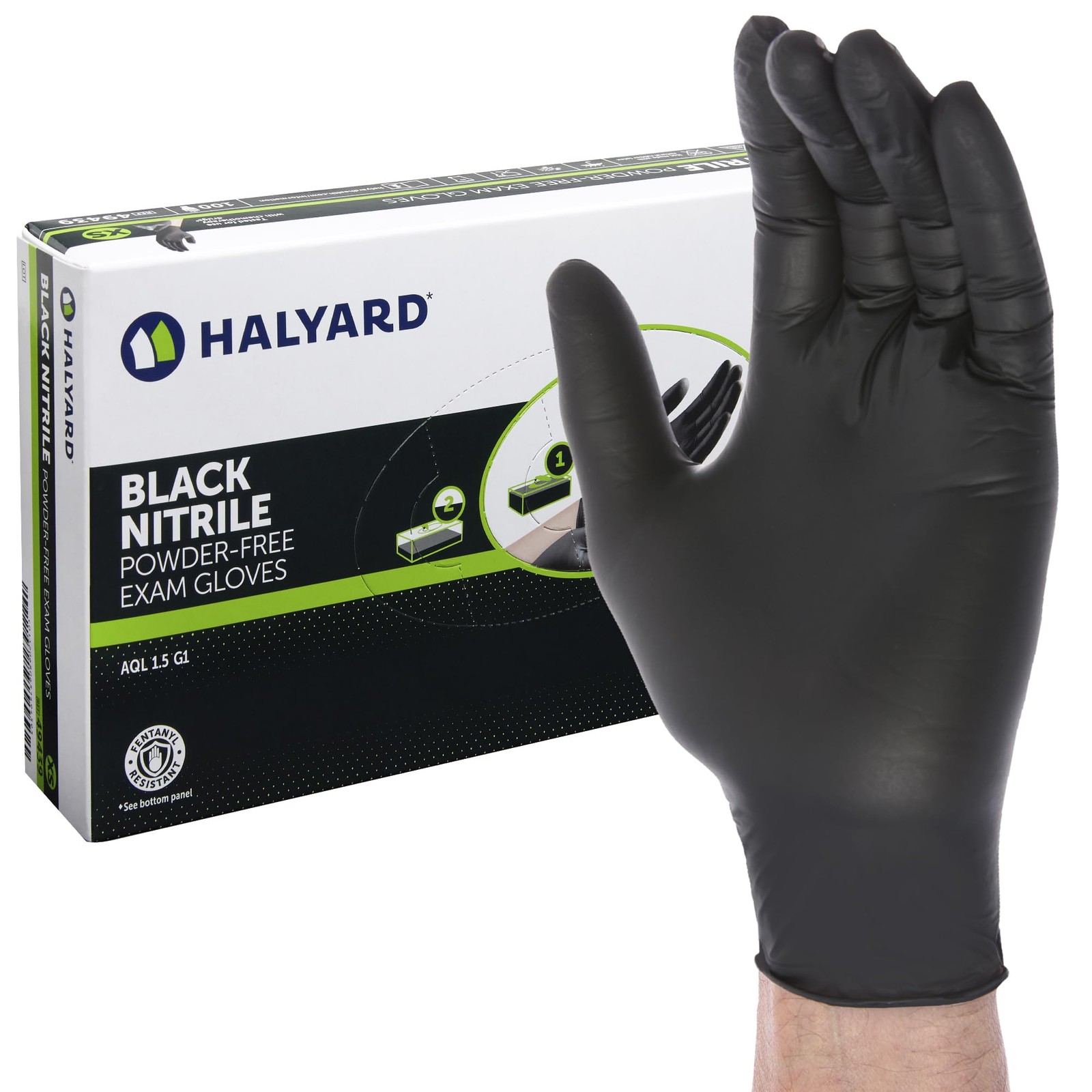 HALYARD Black Disposable Nitrile Exam Gloves Powder Free Medium,