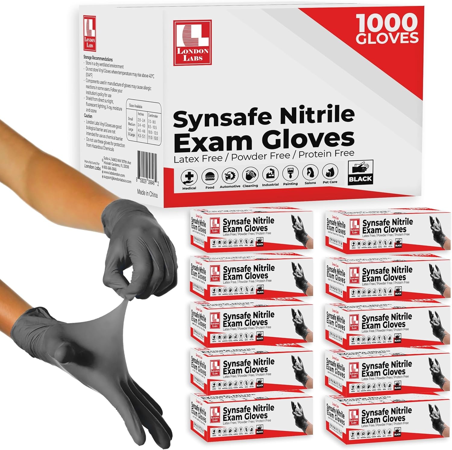 London Labs Synsafe 4 Mil Black Nitrile Exam Gloves Latex Free 1000ct