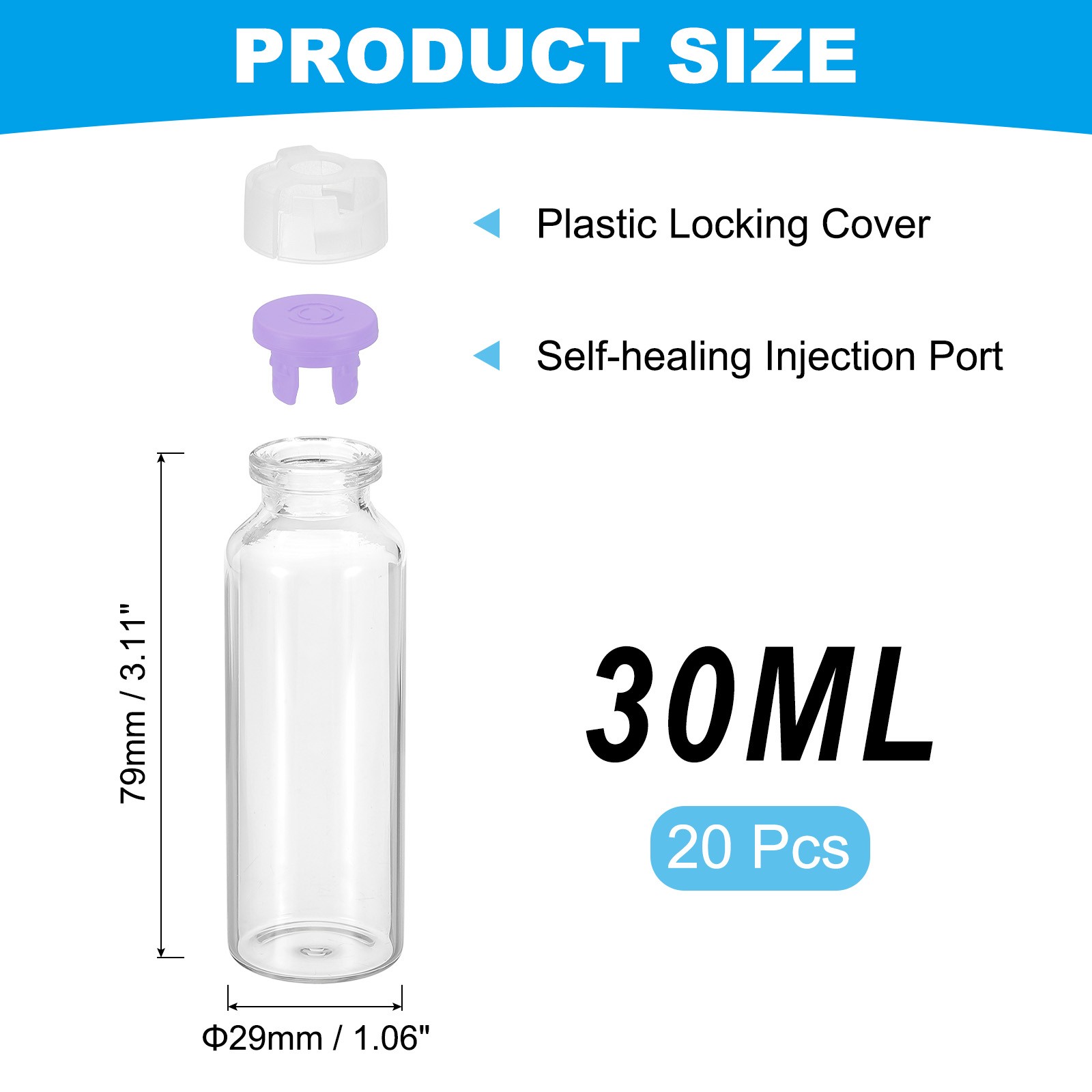 30ml Clear Glass Sample Vials, 20Pcs Small Liquid Bottles, Purple