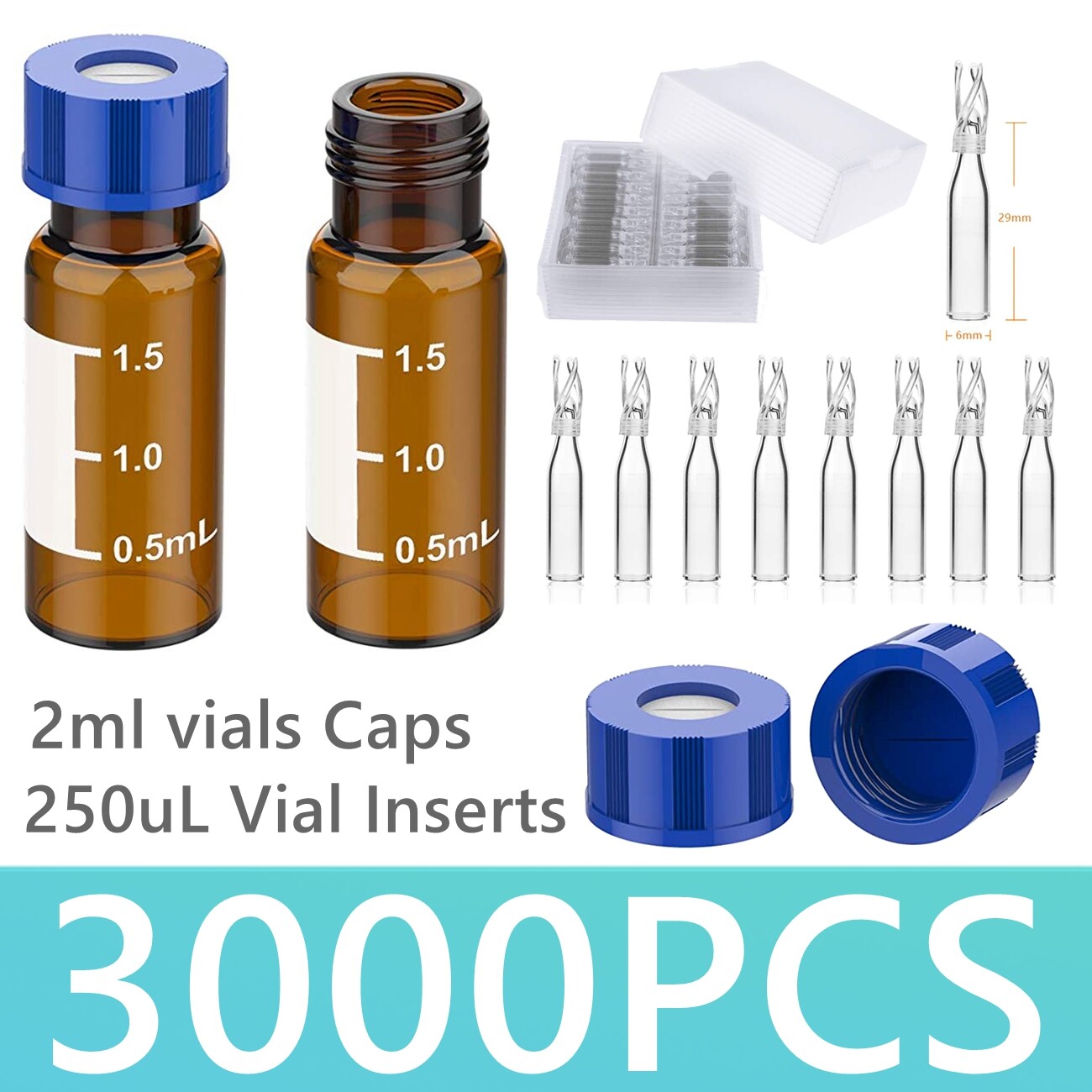 2ml Amber Autosampler Vial Pre-Slit Screw Caps 250ul Vial inserts Glass Polymer