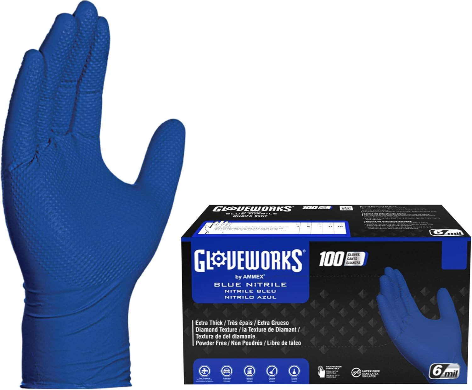 HD Royal Blue Nitrile Industrial Disposable Gloves, 6 Mil, Latex & Powder-Free,