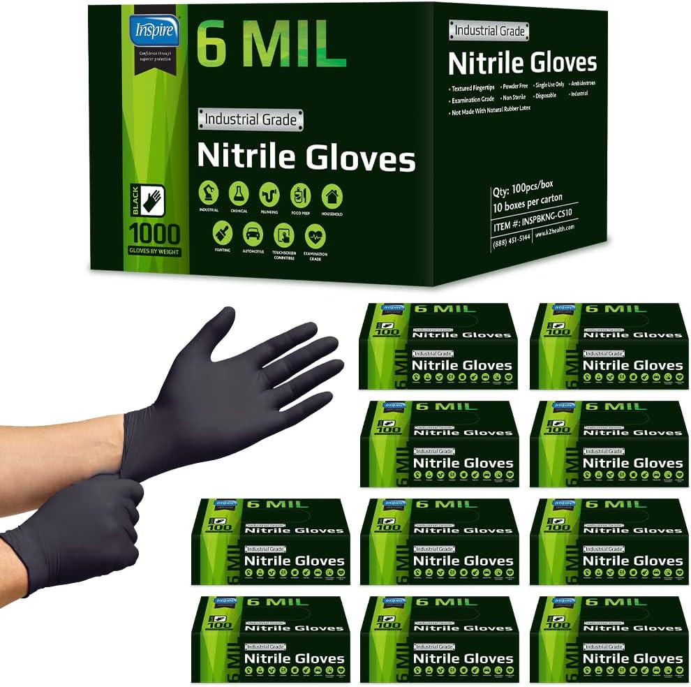 Inspire HEAVY DUTY ORIGINAL Stretch Nitrile Black Gloves Disposable Latex Free |