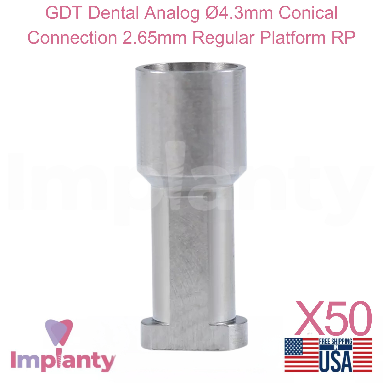50x GDT Dental Analog Ø4.3mm Conical Connection 2.65mm Regular Platform RP