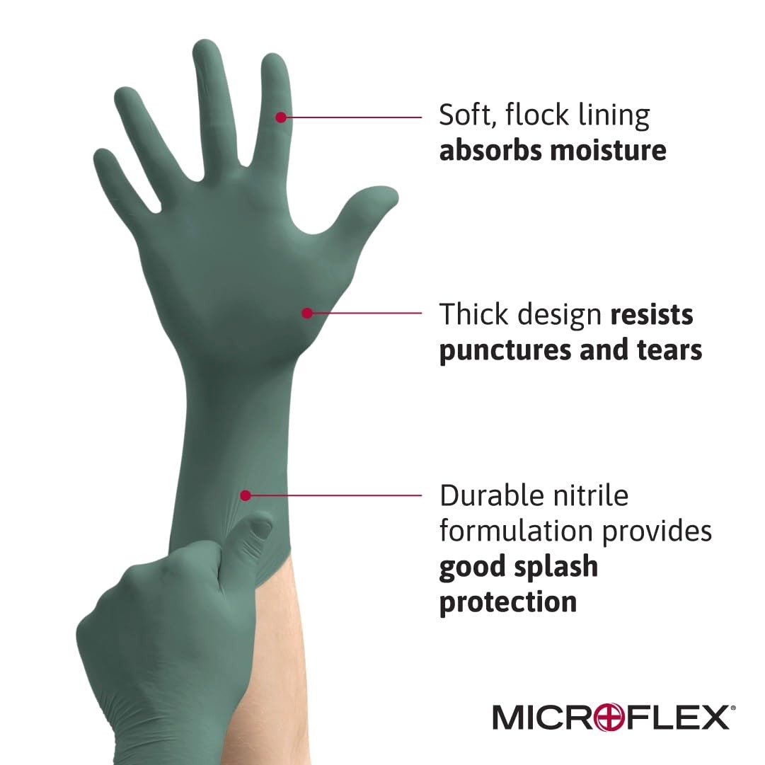 MICROFLEX Dura Flock DFK-608 Thick 11mil Nitrile Gloves for Automotive, After…