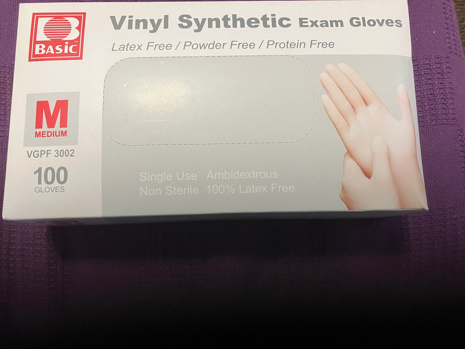 Basic Vinyl Exam Gloves 100 count- Meddium – Latex & Powder Free………….NEW