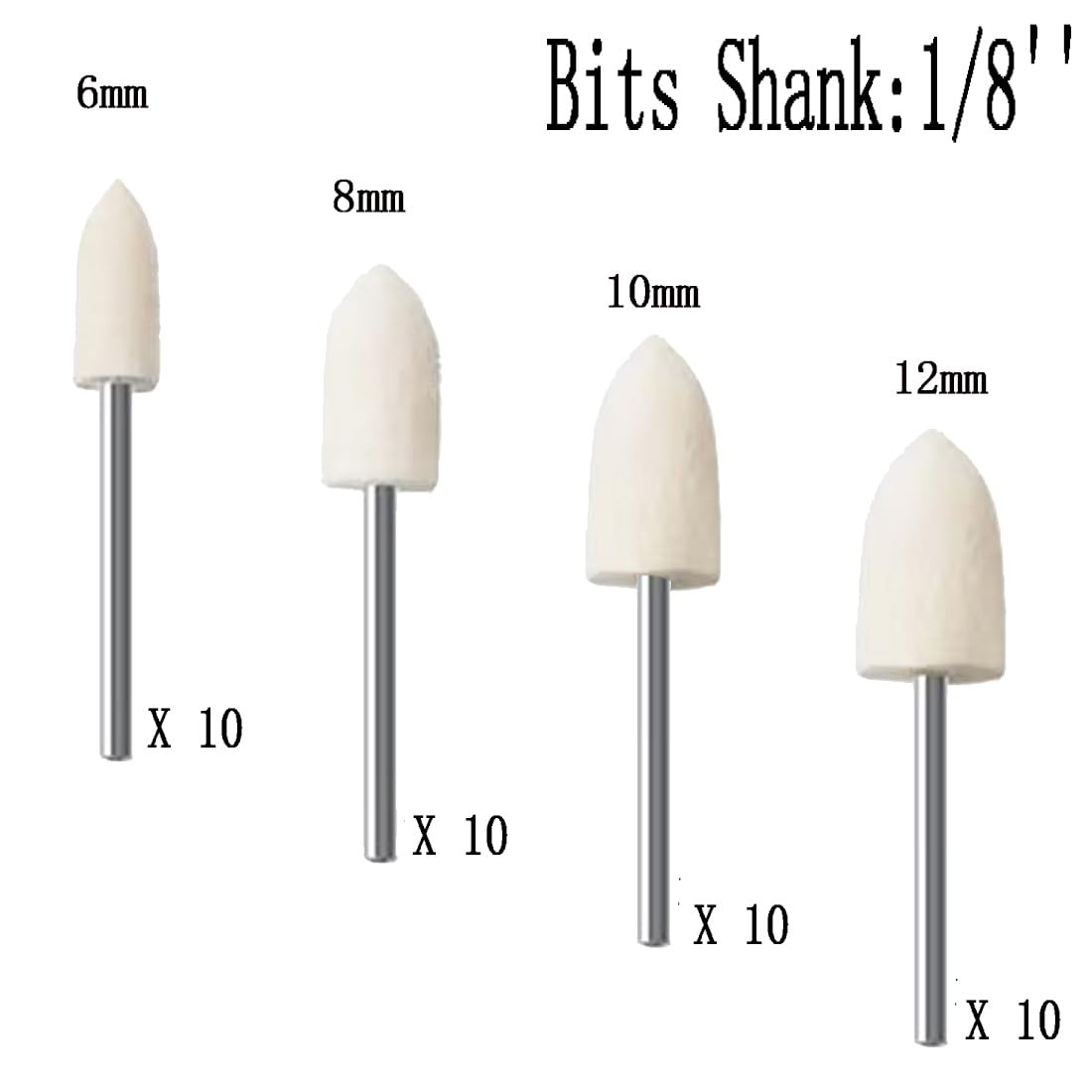 40 Pcs Bullet Shape Wool Polishing Bits – 1/8» Shank Wool Felt Buffing
