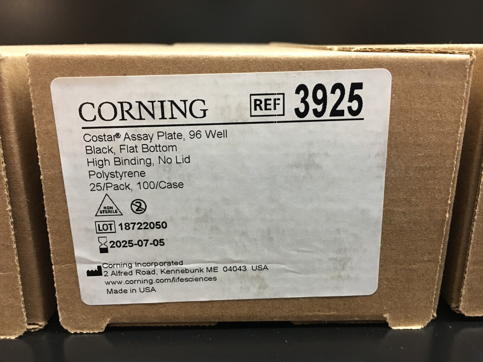 Corning REF 3925 Black Flat Bottom 96 Well High Bind Microplate Lot 3 PKS