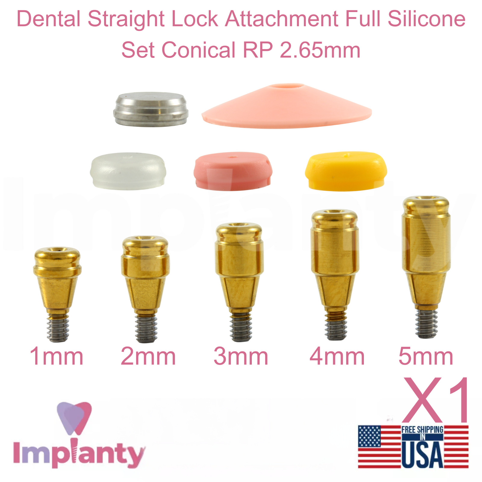1x Dental Straight Lock Attachment Full Silicone Set Conical RP 2.65mm