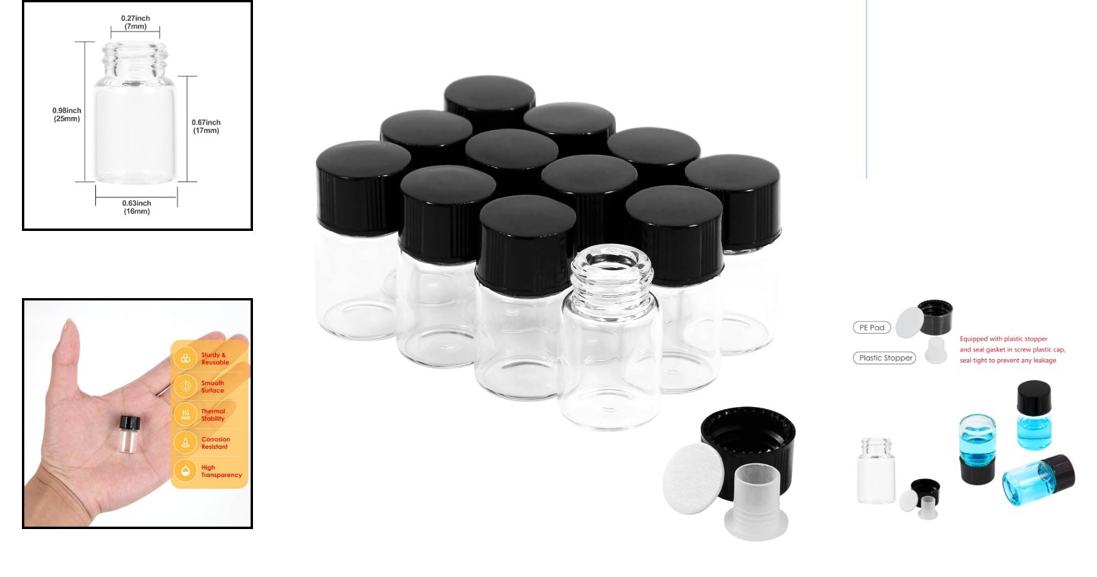 Compact 2ml Clear Glass Vials with Screw Caps – 12 Leak-Proof Containers