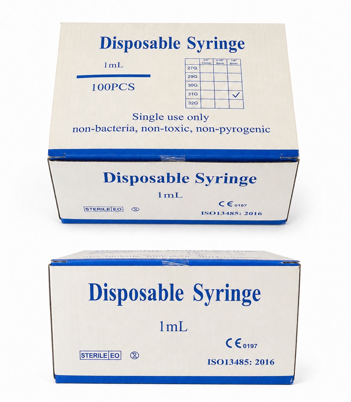 100-Pack, Individually wrapped, sterile and disposable syringes.