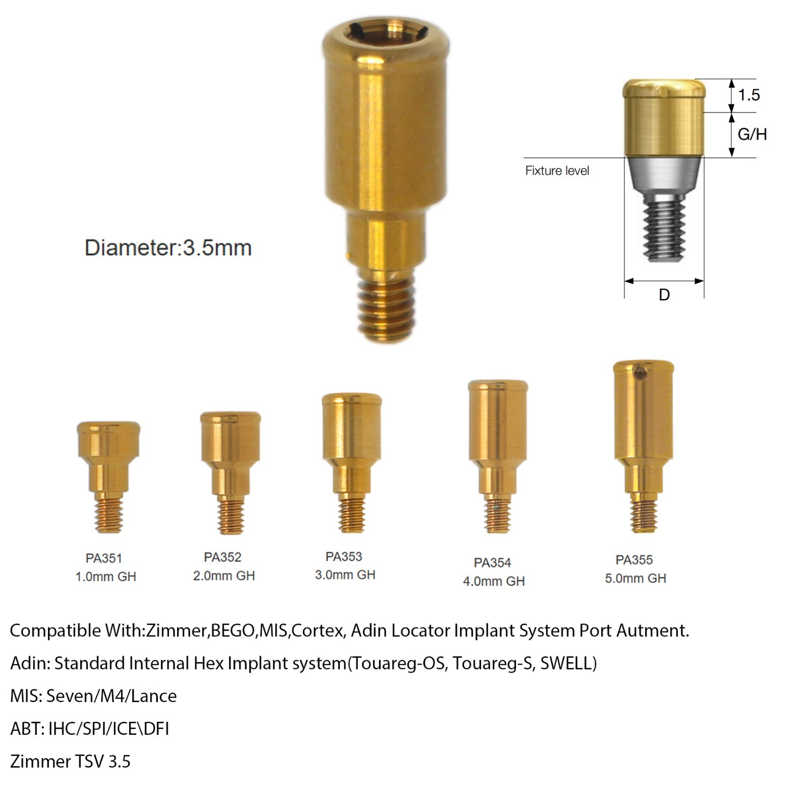 Locator Attachment for Zimmer Biomet Tapered Screw-Vent implant platform 3.5mm